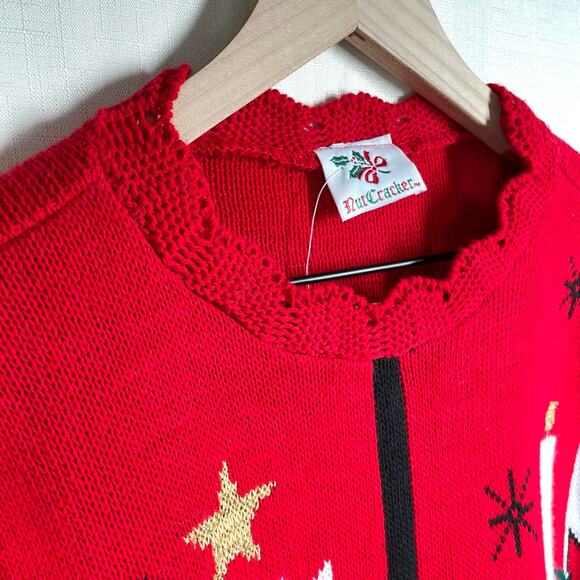 NUTCRACKER Christmas Holiday Sweater Size L Red Embellished Angel Snowman Winter - Picture 4 of 16